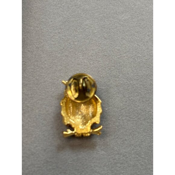 Vintage AVON  Gold-Tone & Orange Enamel Owl Brooch Pin With Rhinestone Eyes - Picture 5 of 5